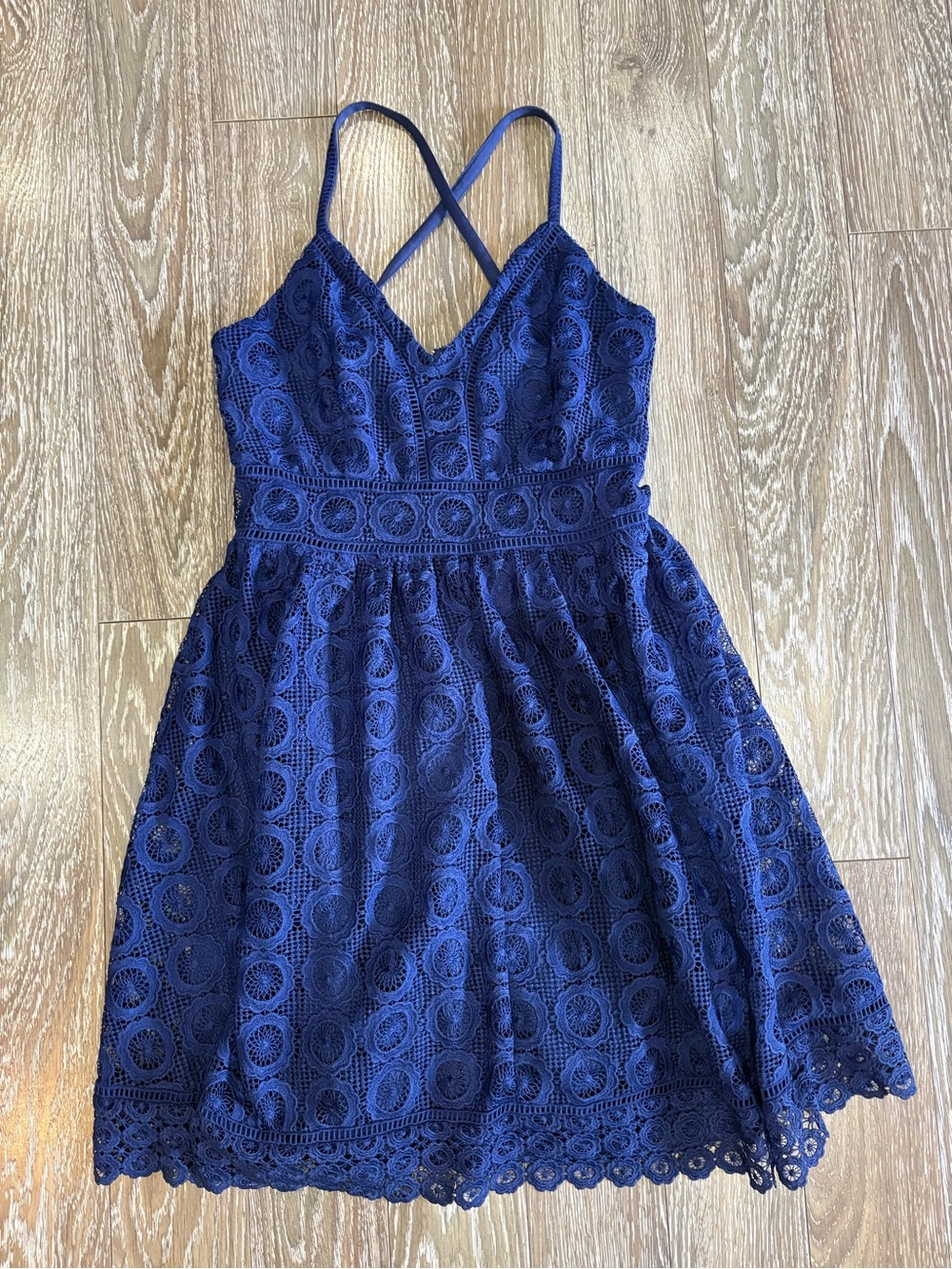 Guess Navy Blue Lace Fit-and-Flare Dress